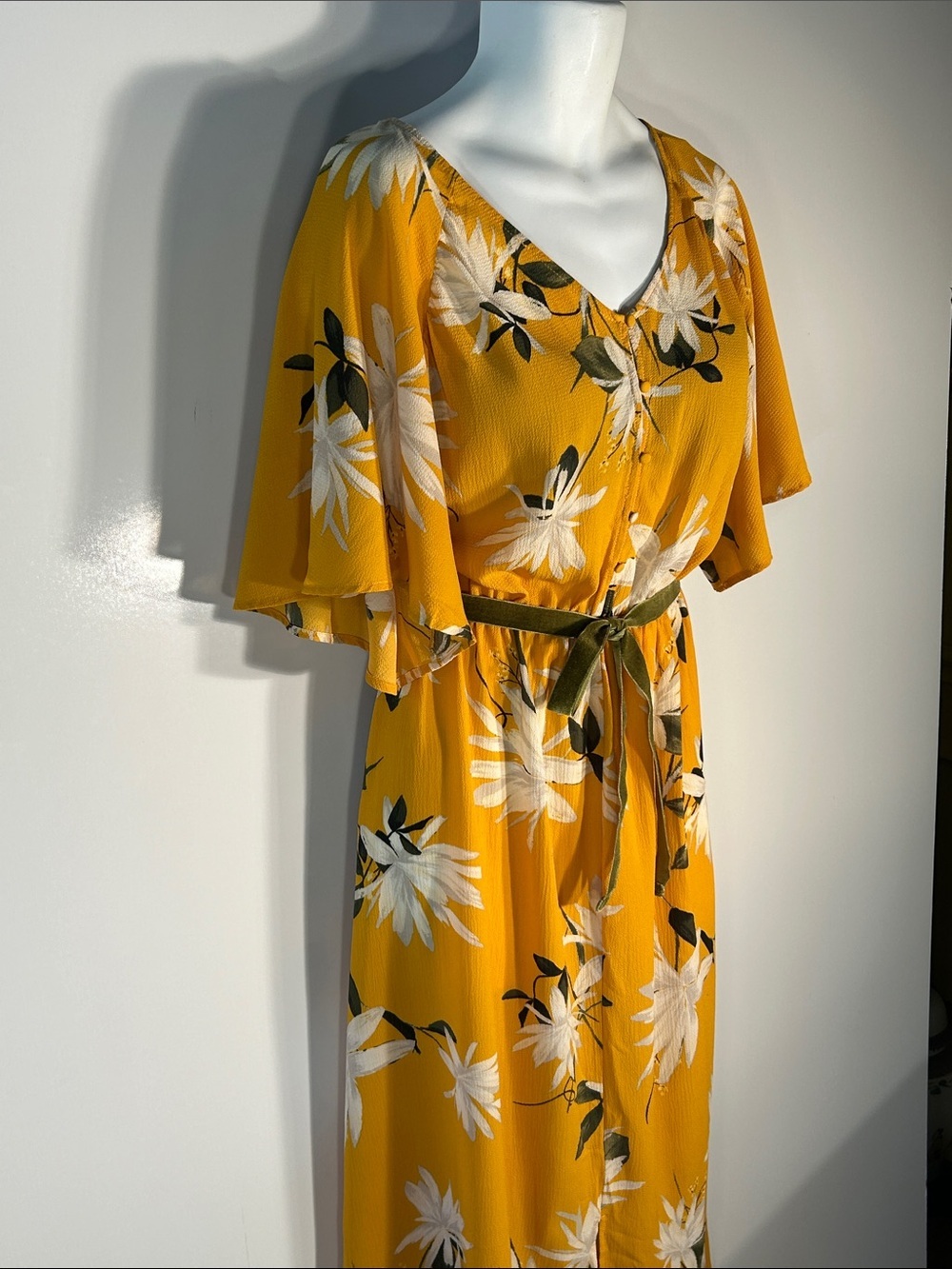 Ava & Viv SZ 2X Flowy Yellow Floral Maxi Dress Euro Summer Resort Office Wedding